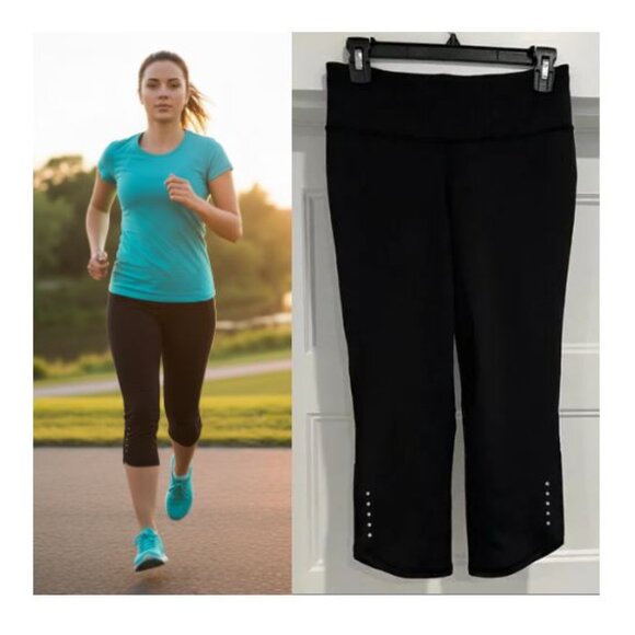 Old Navy Go Dry Women Black Medium Zip Pocket Pull-on Capri Leggings - Picture 2 of 9